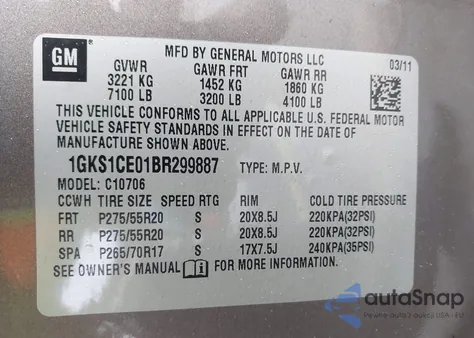 2011 GMC Yukon Slt from USA, damaged, VIN 1GKS1CE01BR299887